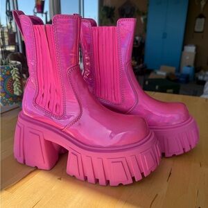 Dolls Kill Pink Platform Chelsea Boots NIB